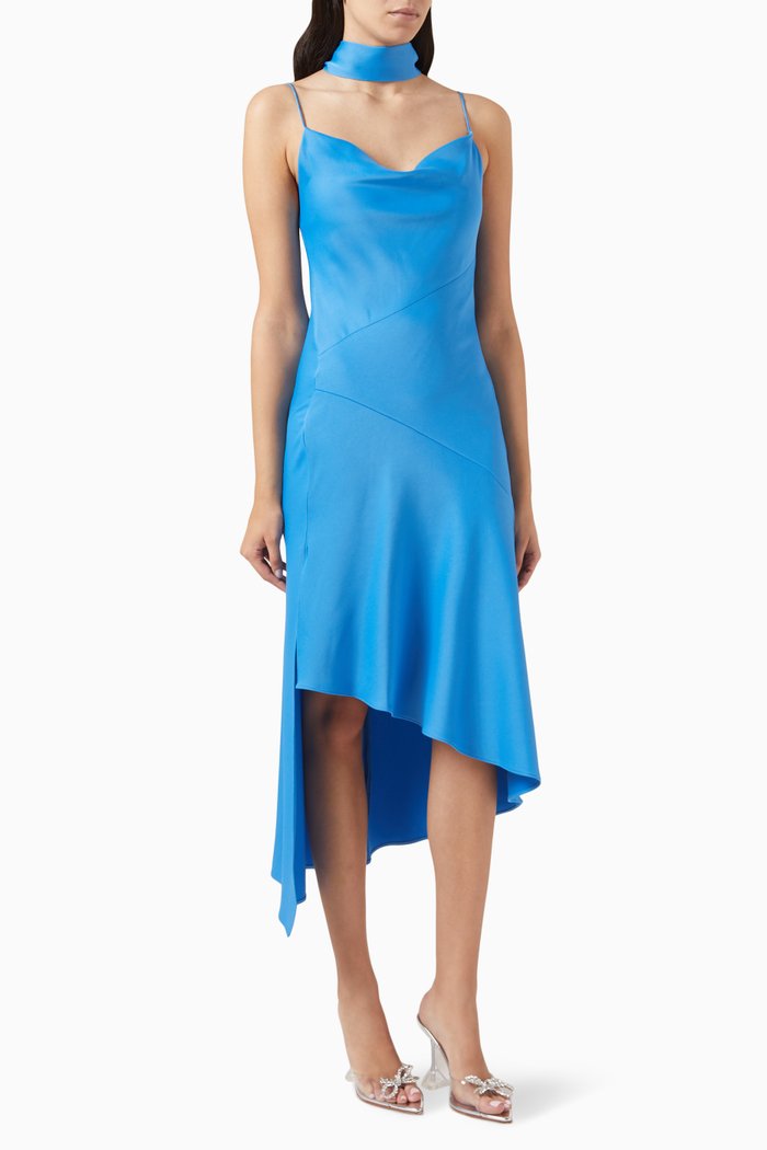 

Harmony Asymmetric Slip Scarf Dress, Blue