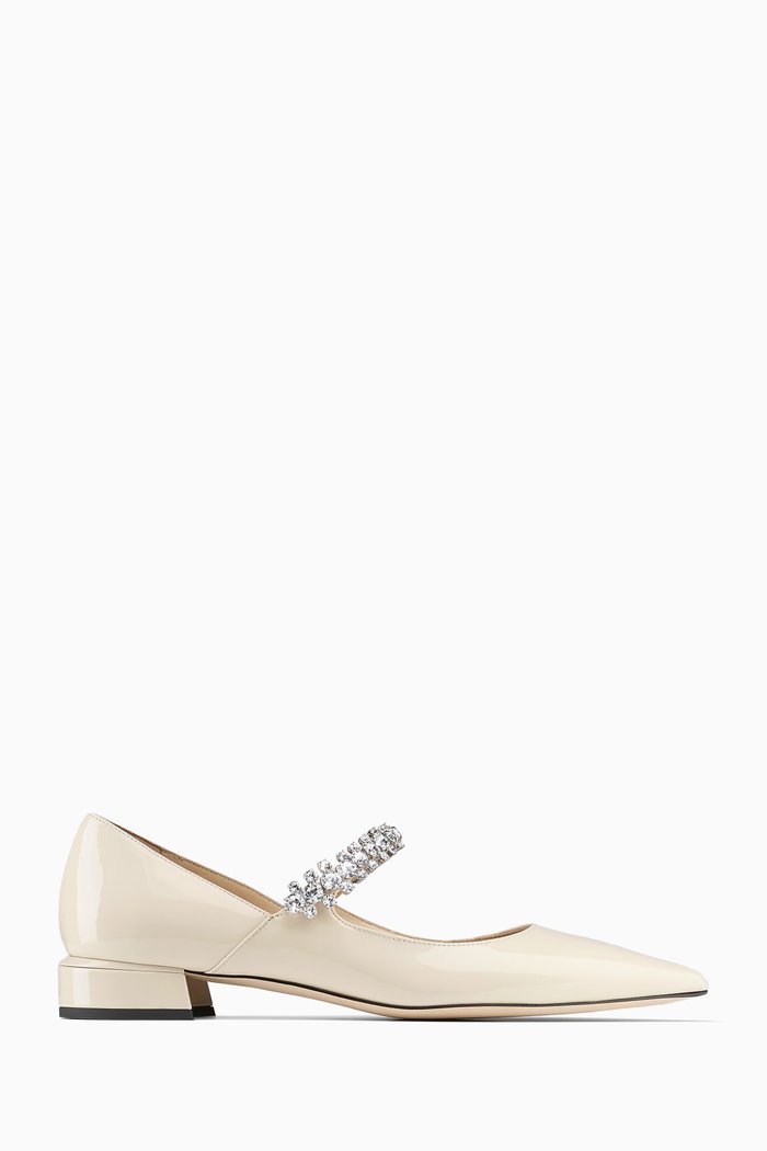 

Bing Crystal-strap Flats in Patent Leather, White