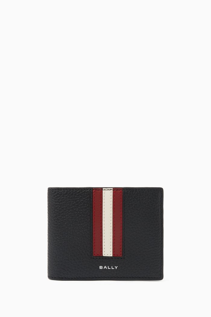 

Logo Striped Bifold Wallet in Leather, Black