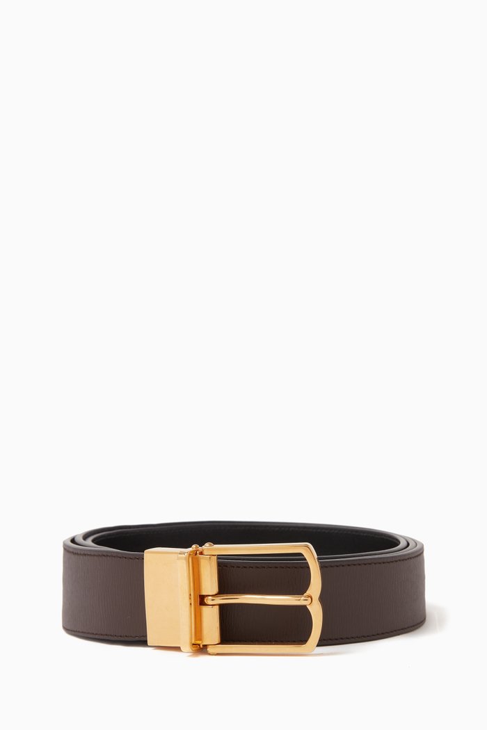 

Reversible Country Buckle Belt in Leather, Brown