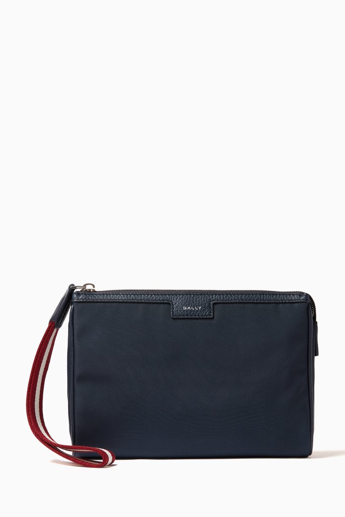

Code Pouch in Nylon & Grained Leather, Blue