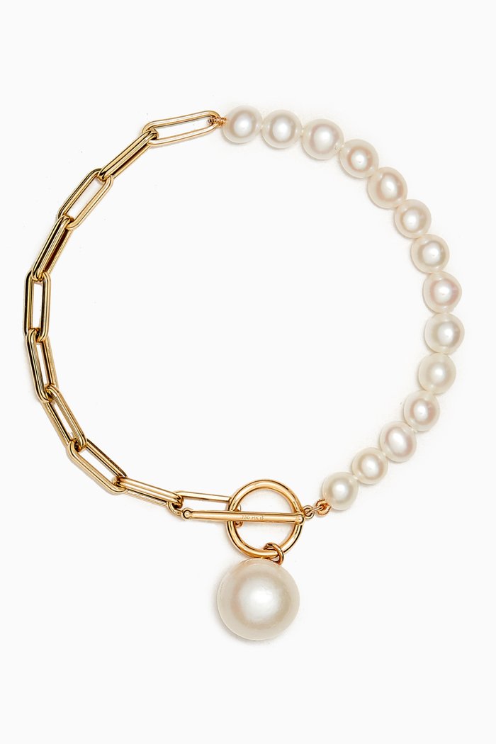 

Kiku Pearl Paperclip Bracelet in 18kt Gold, White