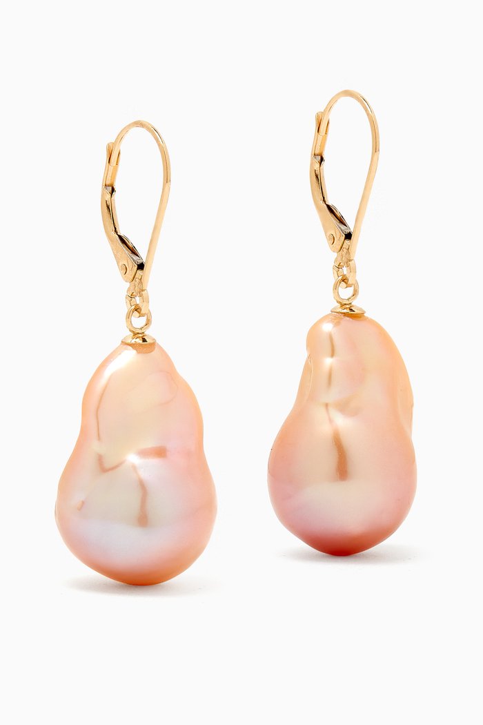 Kiku Baroque Pearl Drop Earrings in 18kt Gold, Pink