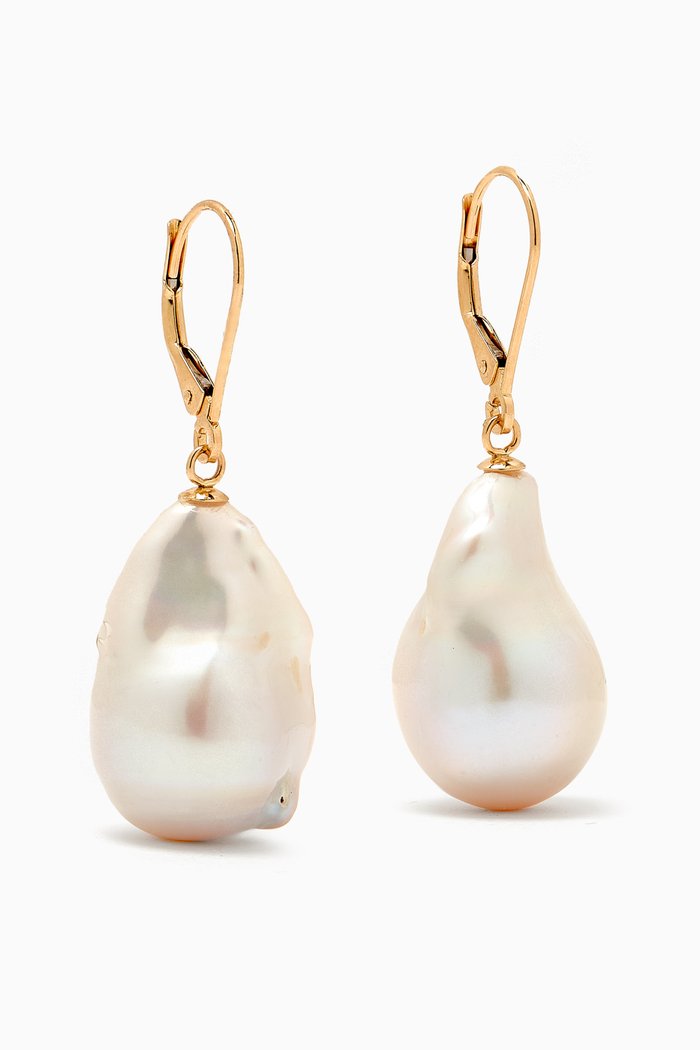 

Kiku Baroque Pearl Drop Earrings in 18kt Gold, White