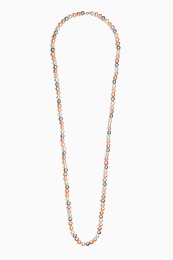 Kiku Pearl Strand Long Necklace in 18kt Gold, Multicolour