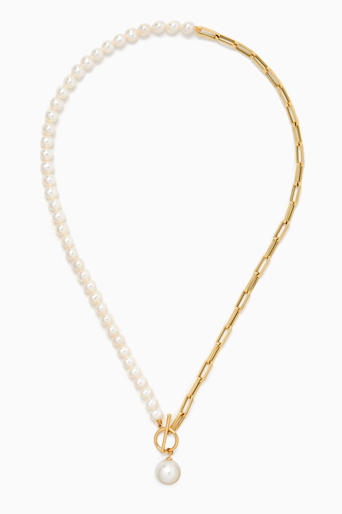 

Kiku Demi Pearl Paperclip Necklace in 18kt Gold, White