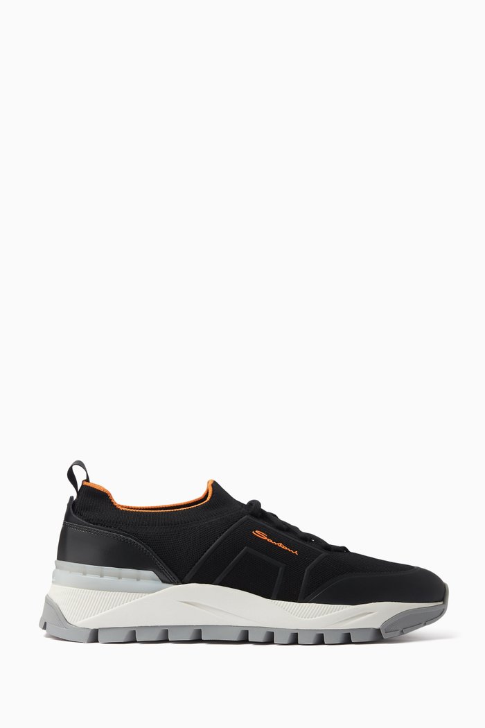 

Logo Sneakers in Stretch Knit, Black