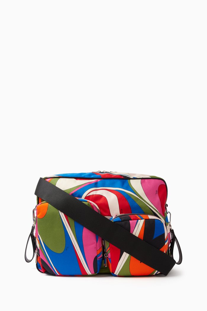 

Onde Print Diaper Bag in Cotton, Multicolour