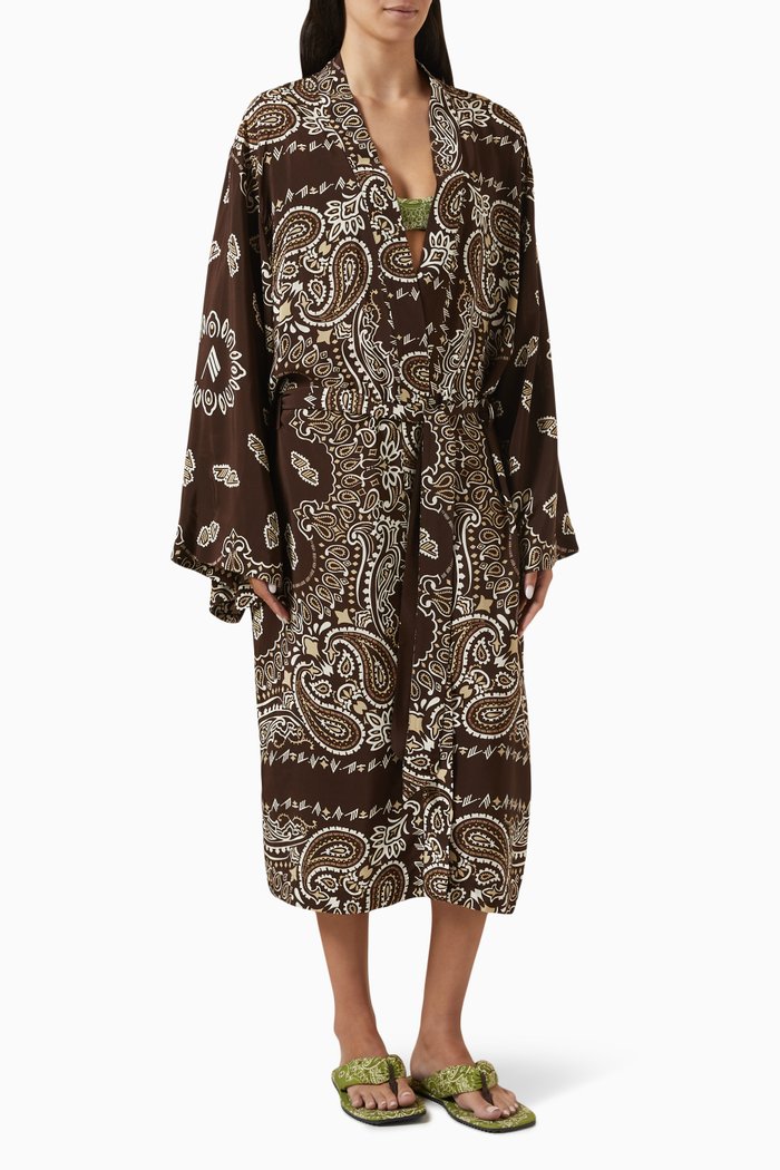 

Bandana-print Kaftan in Muslin, Brown