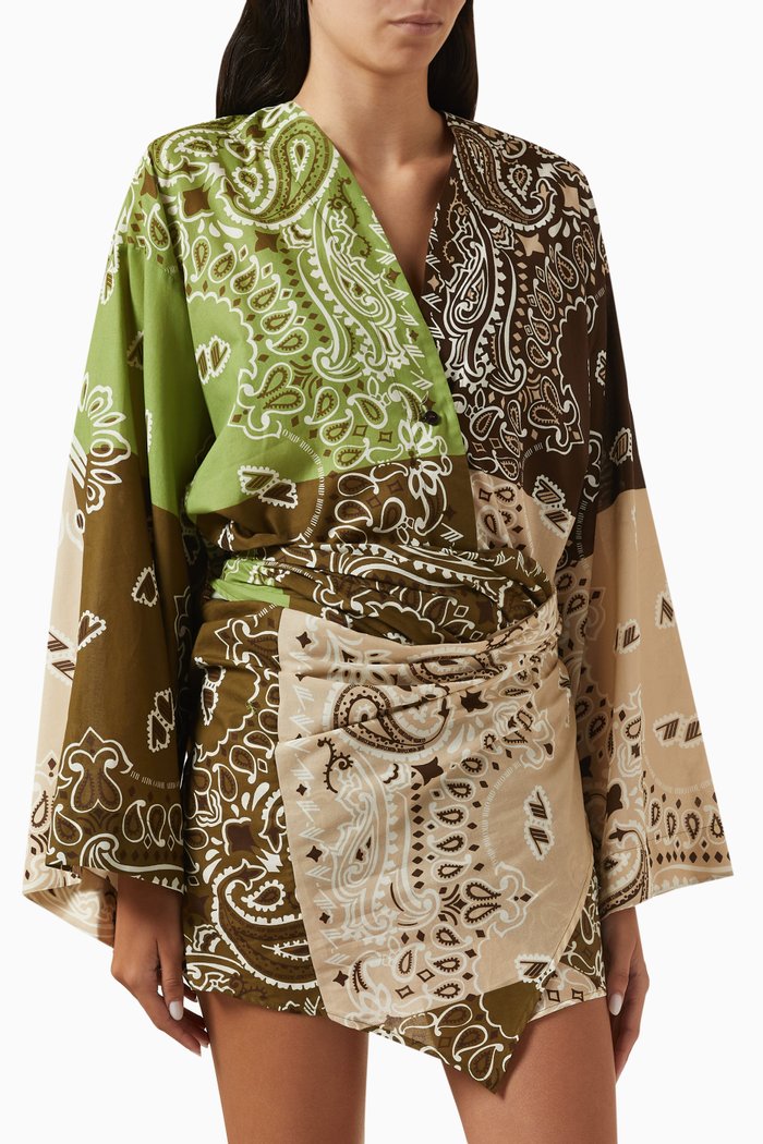 

Bandana-print Mini Wrap Dress in Cotton, Brown