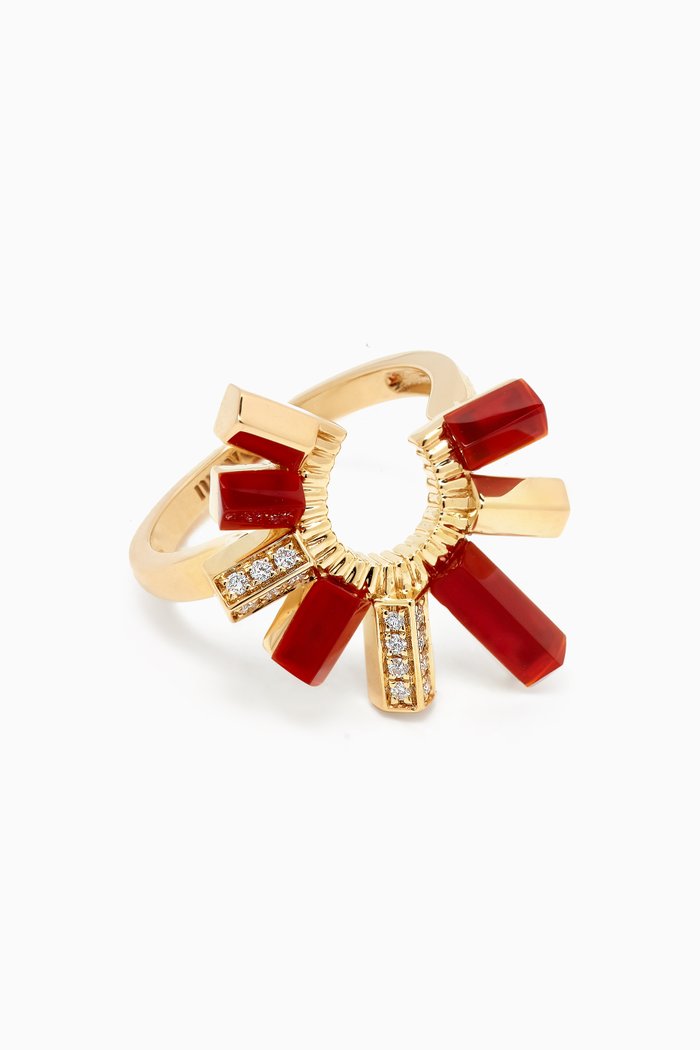 

Urban Fan Diamond & Red Agate Ring in 18kt Gold, Yellow
