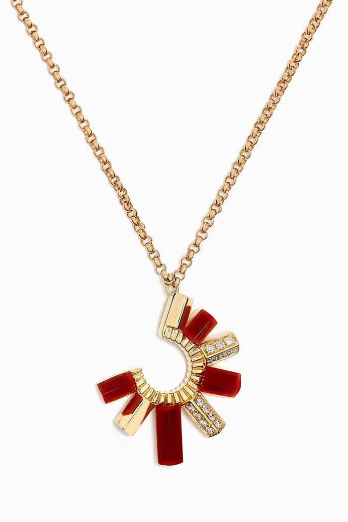 Urban Fan Diamond & Red Agate Necklace in 18kt Gold, Yellow