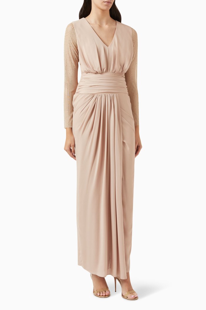 

Crystal-embellished Drape Dress, Gold
