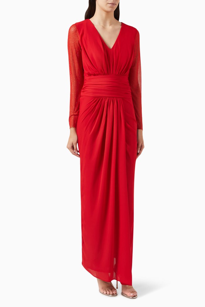 

Crystal-embellished Drape Dress, Red