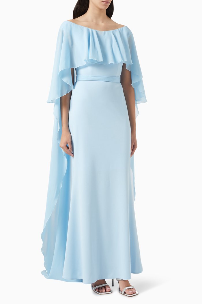 

Asymmetric Cape Maxi Dress, Blue