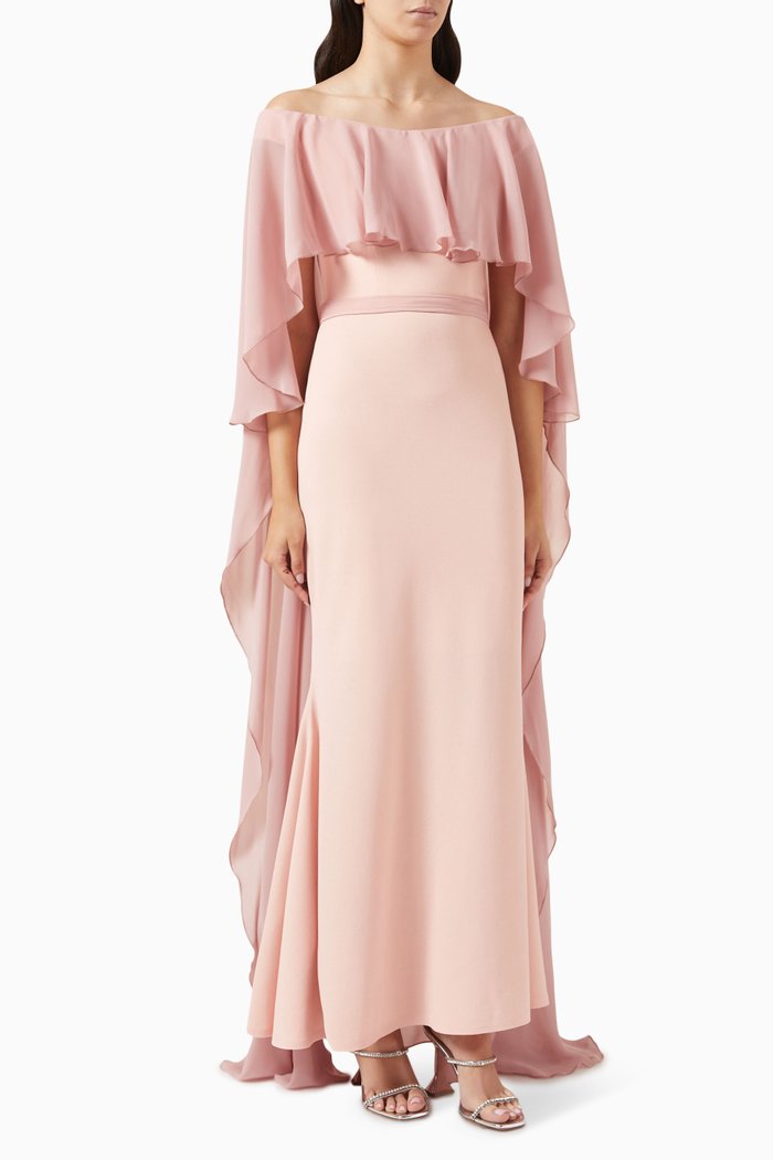 

Asymmetric Cape Maxi Dress, Pink