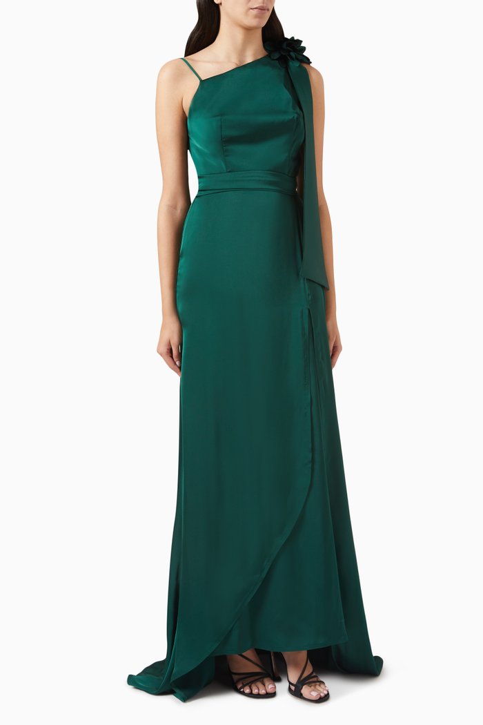 

Floral-applique Maxi Dress, Green