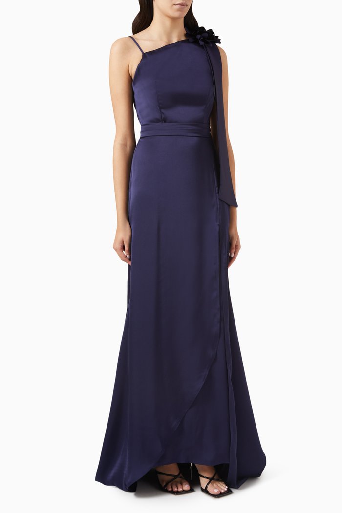 

Floral-applique Maxi Dress, Blue