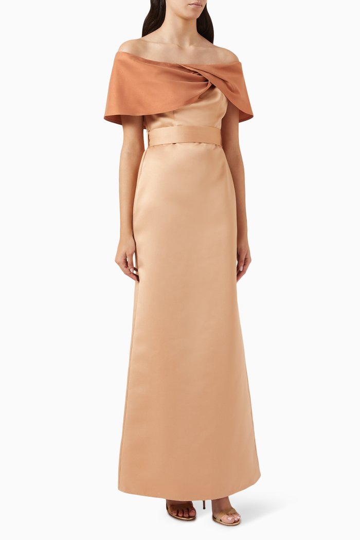 

Cape-sleeve Maxi Dress, Neutral