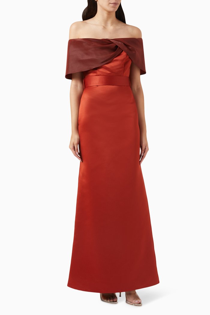 

Cape-sleeve Maxi Dress, Brown
