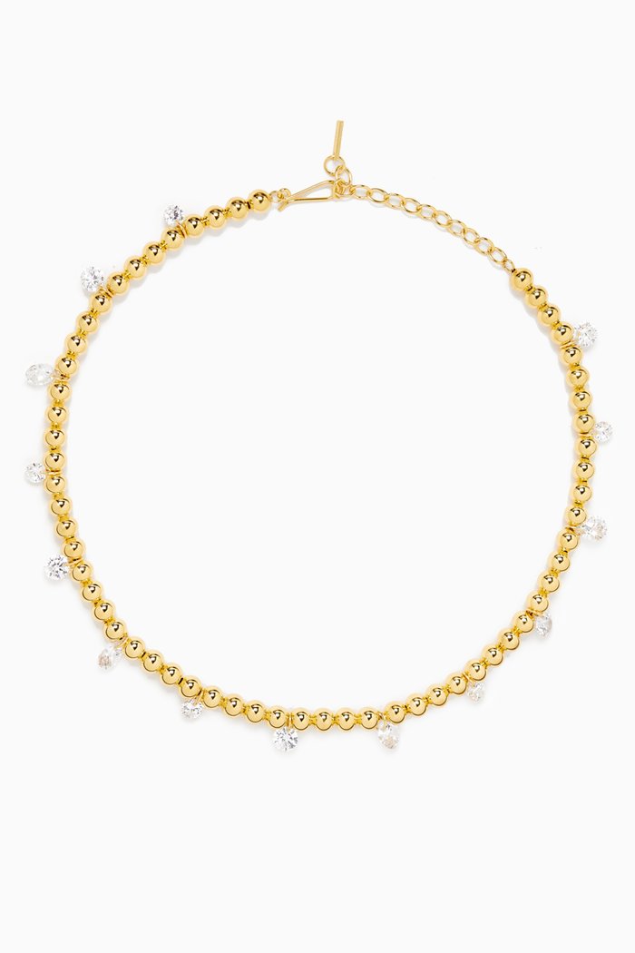 

Cubic Zirconia Beaded Necklace in Sterling Silver, Yellow