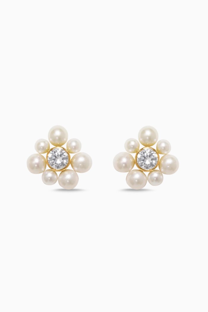 

Pearl & Cubic Zirconia Stud Earrings in 18kt Gold-plated Sterling Silver, Yellow
