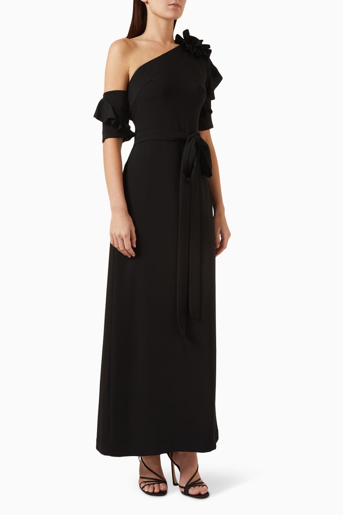 

One-shoulder Maxi Dress in Crepe, Black