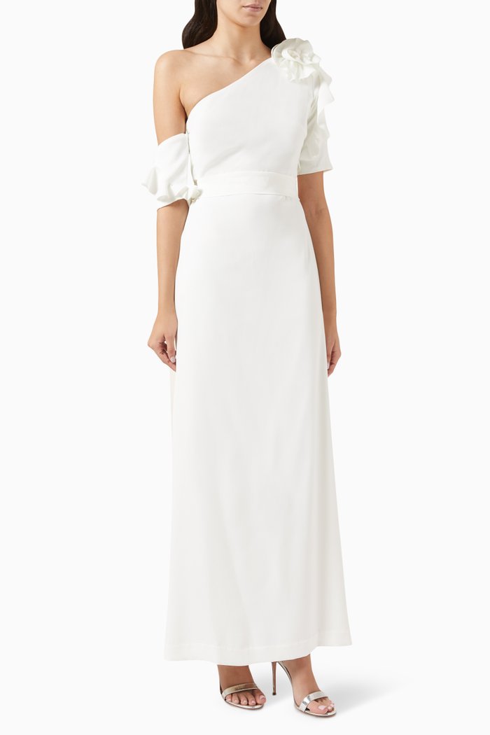

One-shoulder Maxi Dress in Crepe, Neutral
