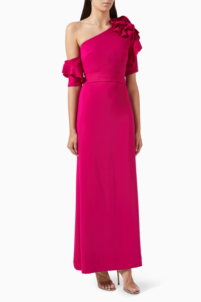 

One-shoulder Maxi Dress in Crepe, Pink