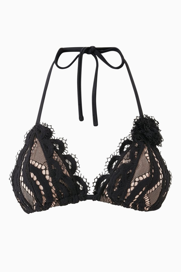 

Rosette Lace Tri Bikini Top, Black