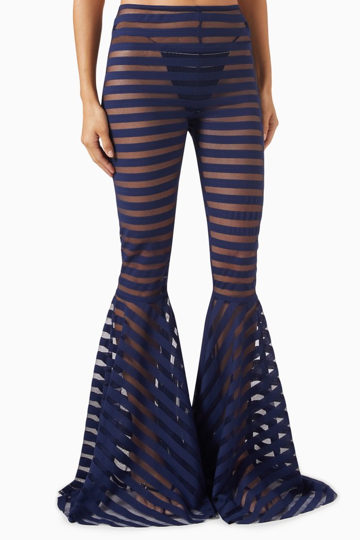 

Fishtail Leggings in Striped Mesh, Blue