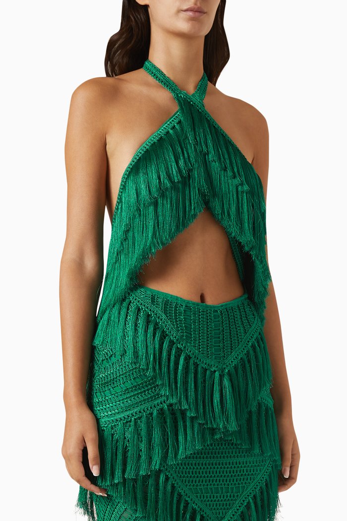 

Fringe Halterneck Top, Green