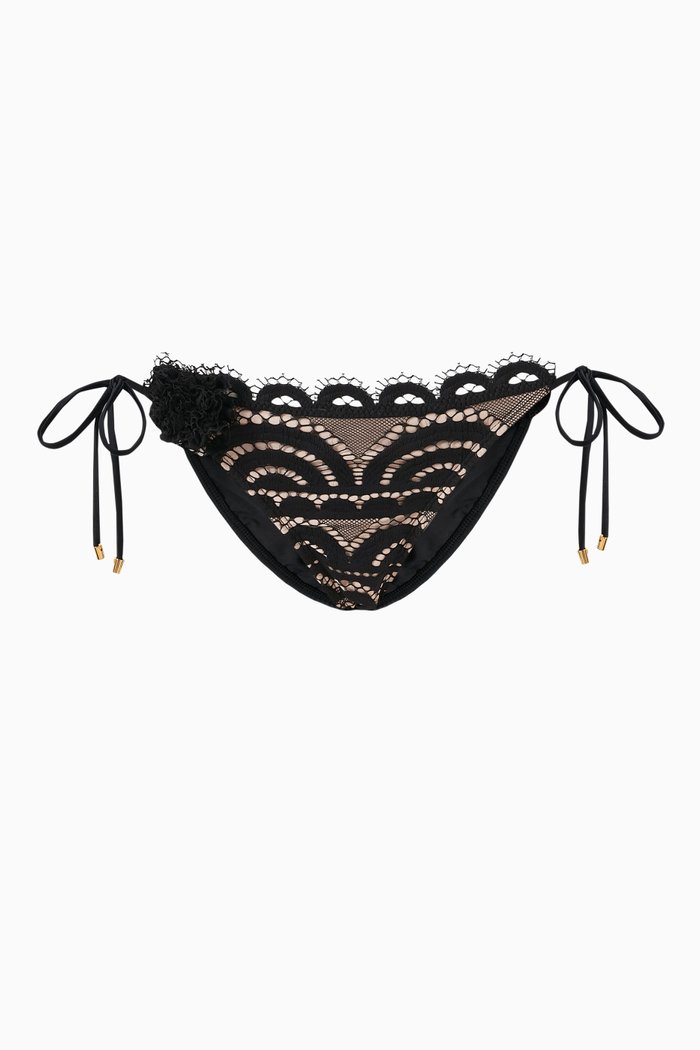 

Rosette Lace Tie Teeny Bikini Briefs, Black