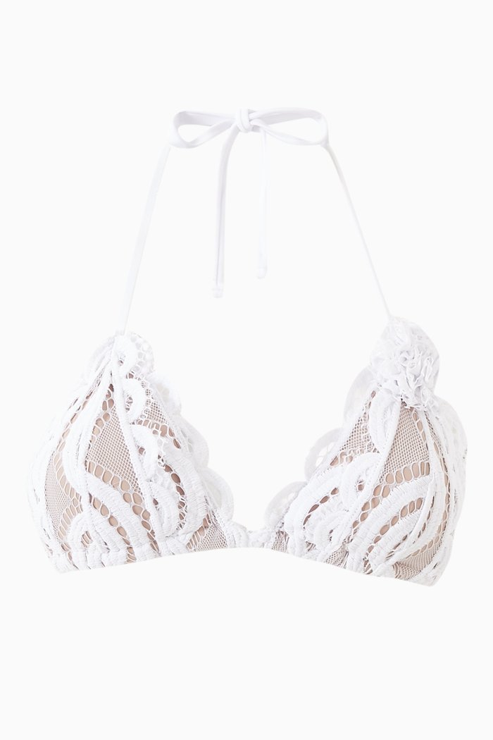 

Rosette Lace Tri Bikini Top, White