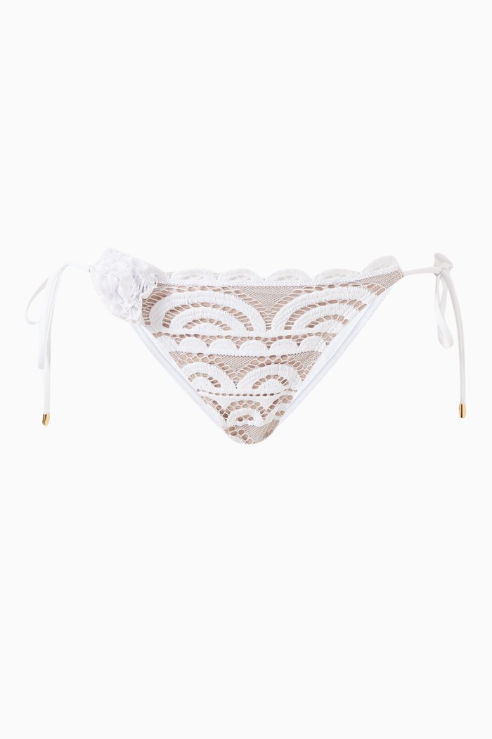 

Rosette Lace Tie Bikini Briefs, White