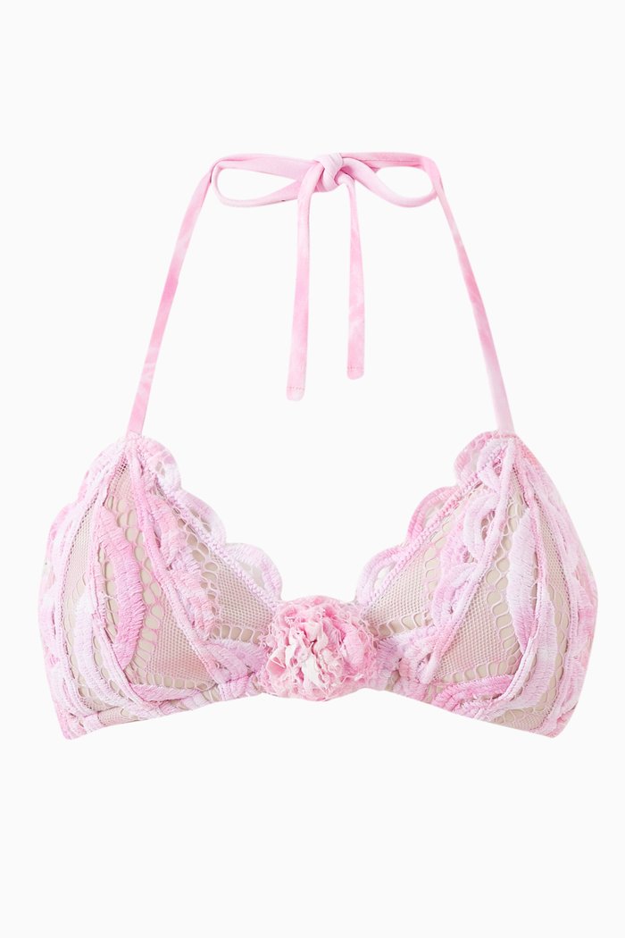 

Rosette Lace Tri Bikini Top, Pink