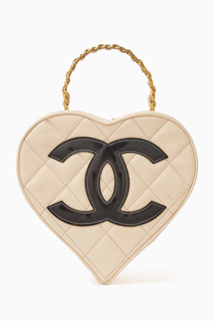 

Chanel Heart Vanity Bag in Quilted Patent Leather, Neutral