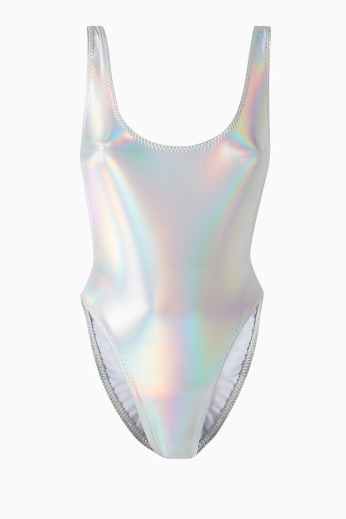 

Marissa Hologram One-piece Swimsuit in Stretch Lamé, Silver