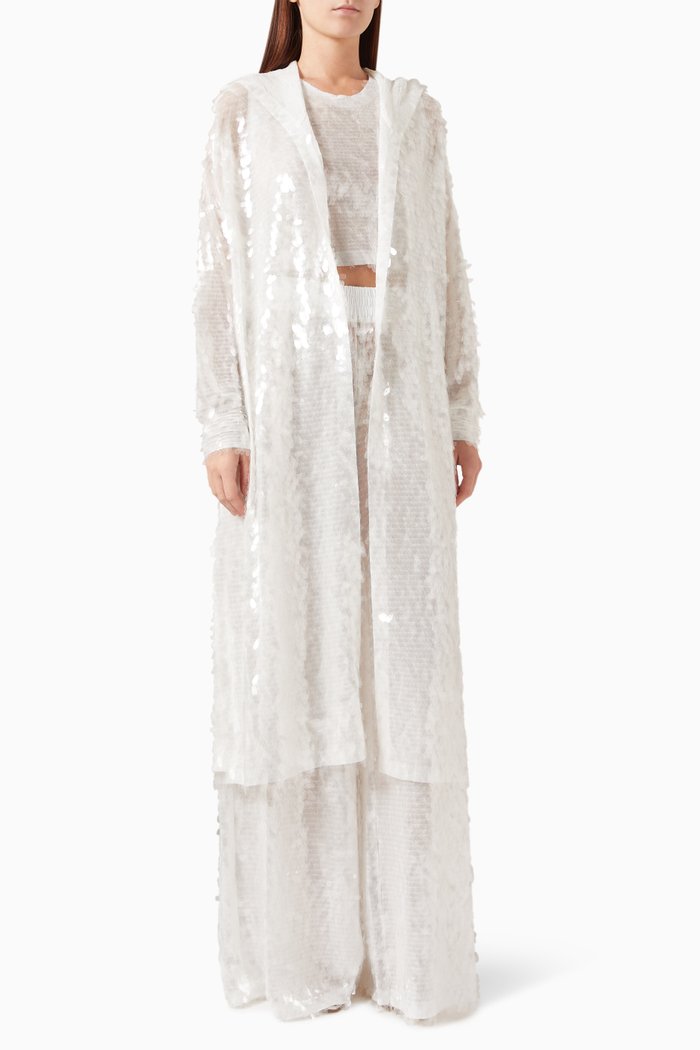 

Sequin-embellished Hooded Robe, White