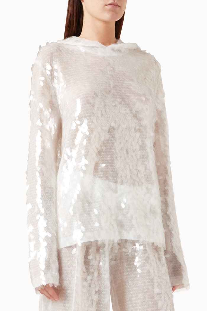 

Sequin-embellished Boyfriend Hoodie, White