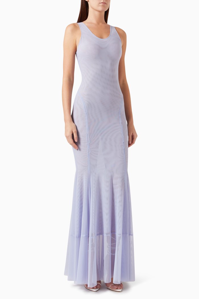 

Racer Fishtail Dress in Mesh, Blue