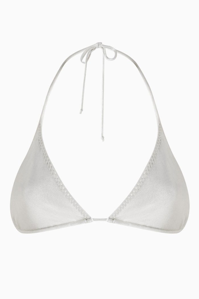 

Triangle String Bikini Top in Stretch Lamé, Silver
