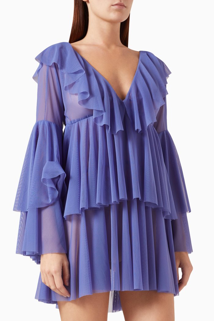 Ruffle Mini Dress in Power Mesh, Blue