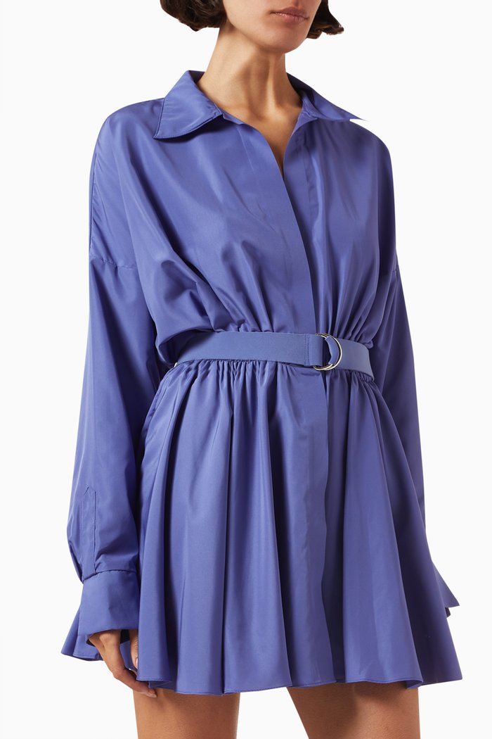 

Flared Shirt Mini Dress in Poly-habotai, Blue