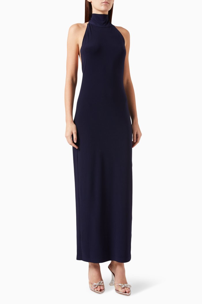 Turtleneck Dress in Lycra, Blue