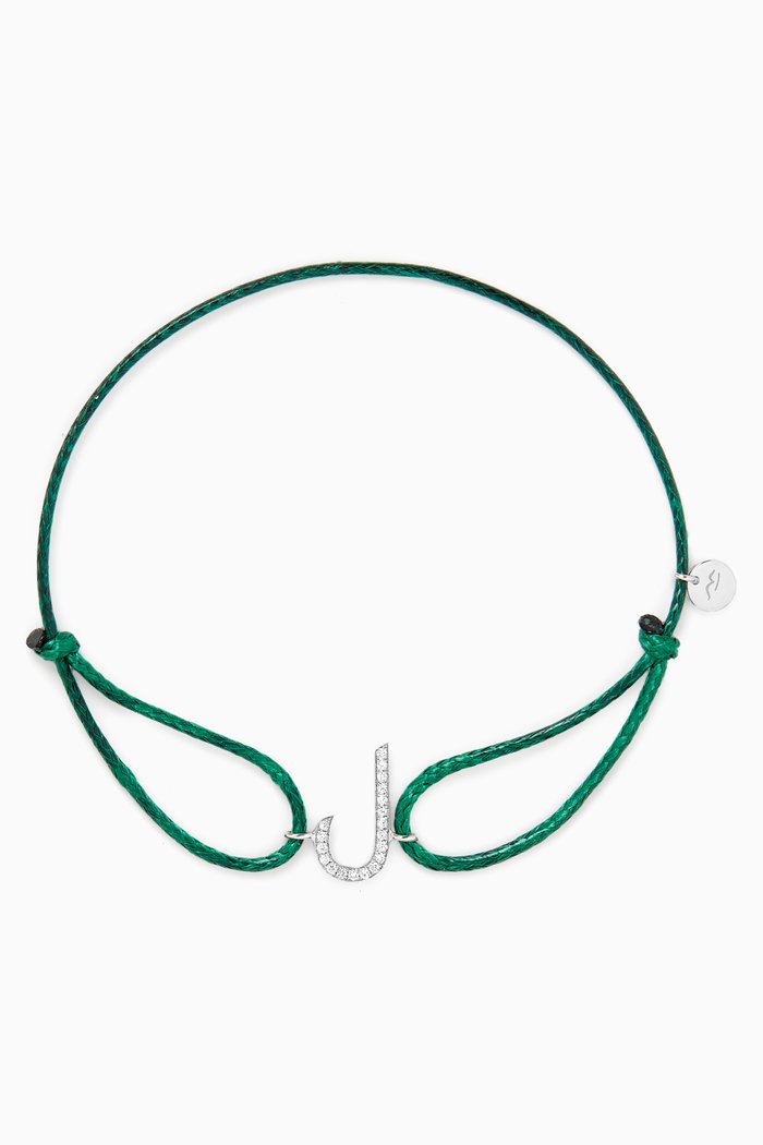 

Diamond Arabic Initial Thread Bracelet, Letter 'L' in 18kt White Gold, Green