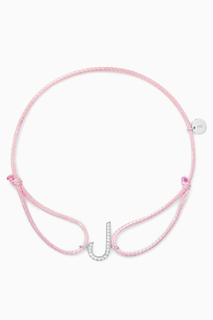 

Diamond Arabic Initial Letter 'J' Thread Bracelet in 18kt White Gold, Pink