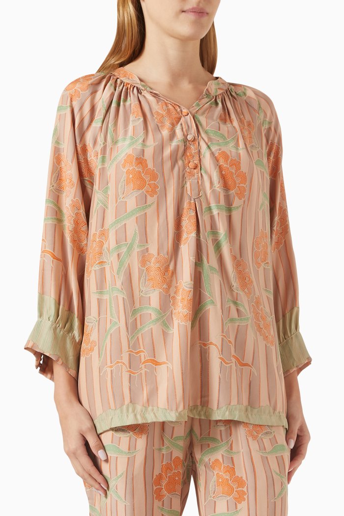 

Remy Printed Top in Silk, Orange