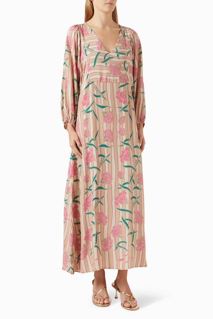 

Alice Printed Maxi Dress in Silk, Pink