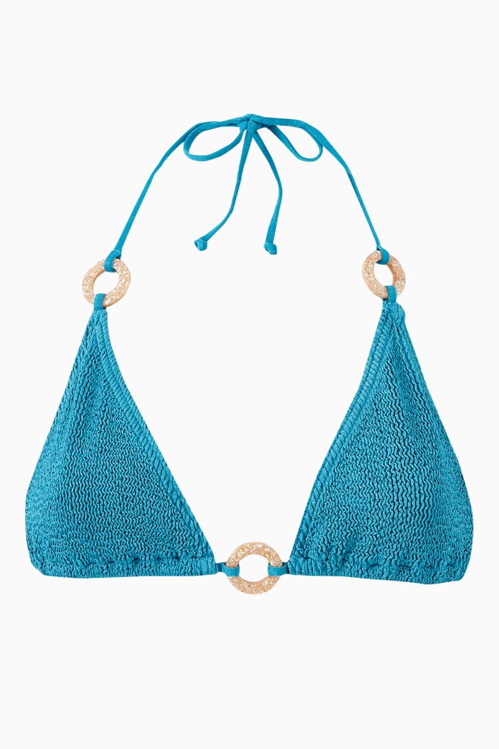 Ring Ingrid Triangle Bikini Top in Authentic Crinkle™ Fabric, Blue